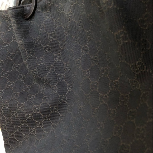 GUCCI Chocolate Denim Tote with Leather Pouch - Picture 2 of 14